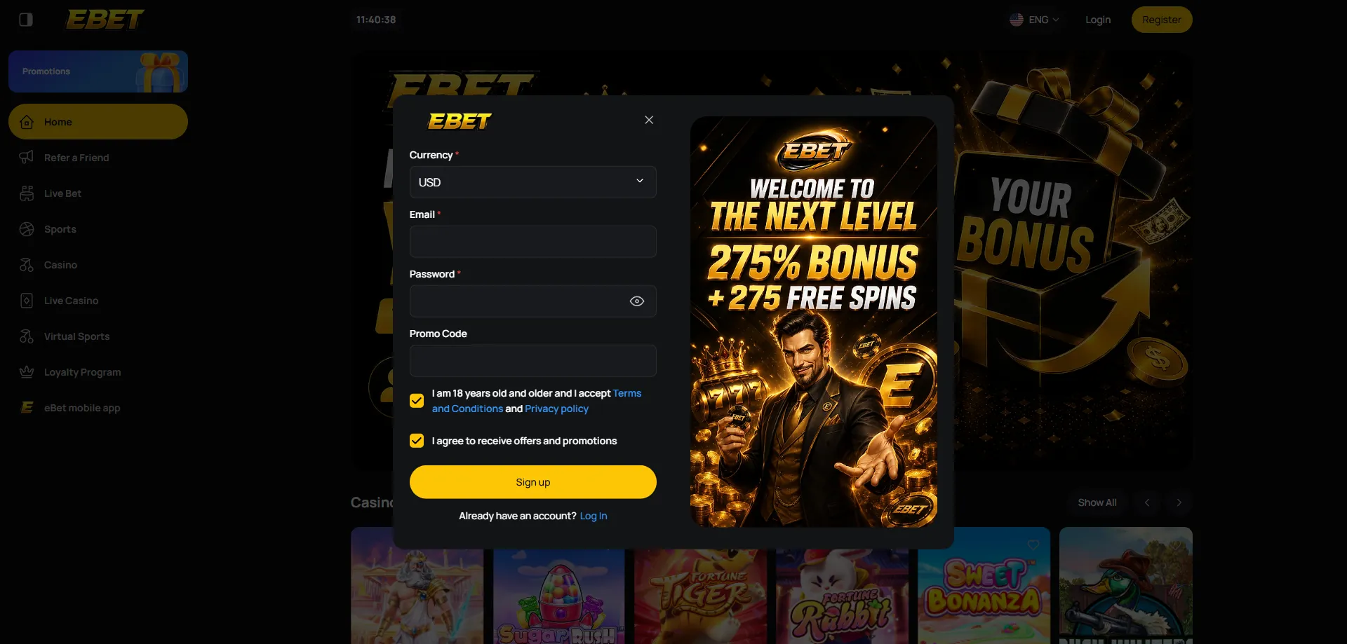 Cómo registrarse en eBet Casino MX paso a paso